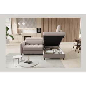 Canapé d’angle droit convertible BARNEA 208 cm beige crème avec rangement 