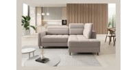 Canapé d’angle droit convertible BARNEA 208 cm beige crème avec rangement 