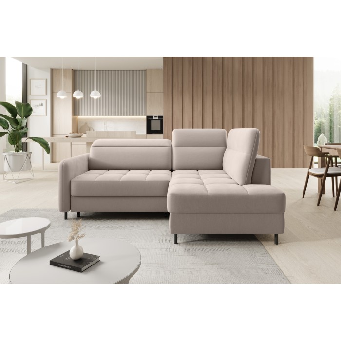 Canapé d’angle droit convertible BARNEA 208 cm beige crème avec rangement 