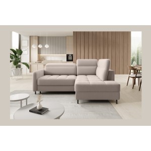 Canapé d’angle droit convertible BARNEA 208 cm beige crème avec rangement 