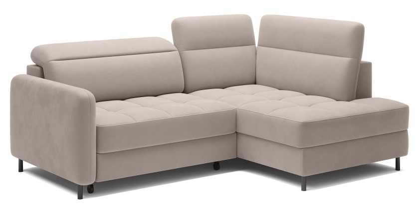 Canapé d’angle droit convertible BARNEA 208 cm beige crème avec rangement 