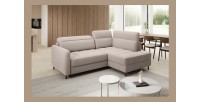 Canapé d’angle droit convertible BARNEA 208 cm beige crème avec rangement 