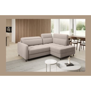 Canapé d’angle droit convertible BARNEA 208 cm beige crème avec rangement 