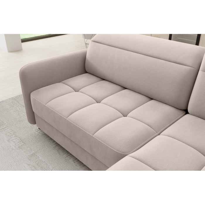Canapé d’angle droit convertible BARNEA 208 cm beige crème avec rangement 