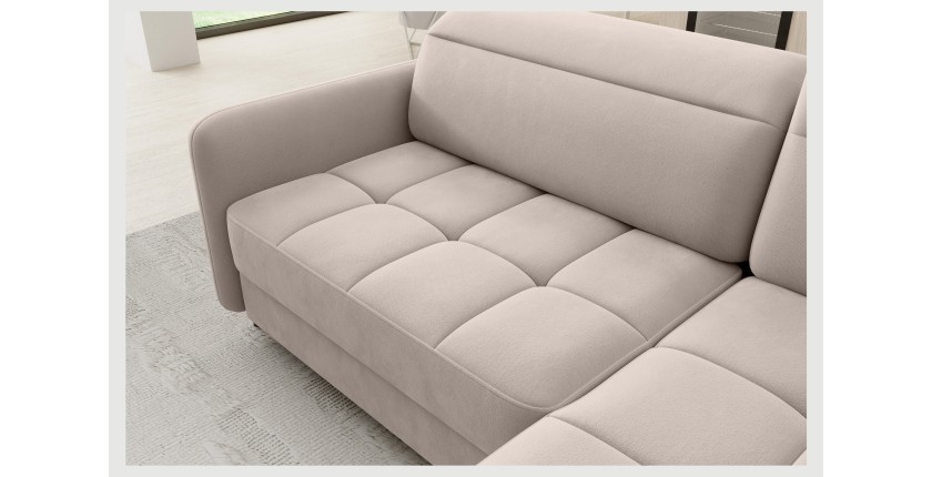 Canapé d’angle droit convertible BARNEA 208 cm beige crème avec rangement 