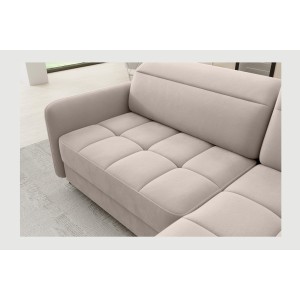 Canapé d’angle droit convertible BARNEA 208 cm beige crème avec rangement 