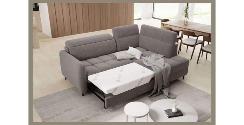 Canapé d’angle droit convertible BARNEA 208 cm marron avec rangement 