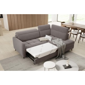 Canapé d’angle droit convertible BARNEA 208 cm marron avec rangement 