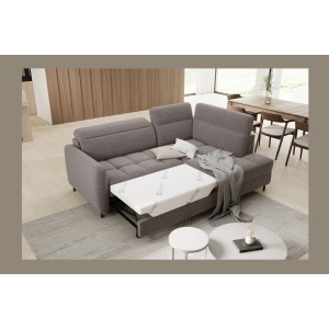 Canapé d’angle droit convertible BARNEA 208 cm marron avec rangement 
