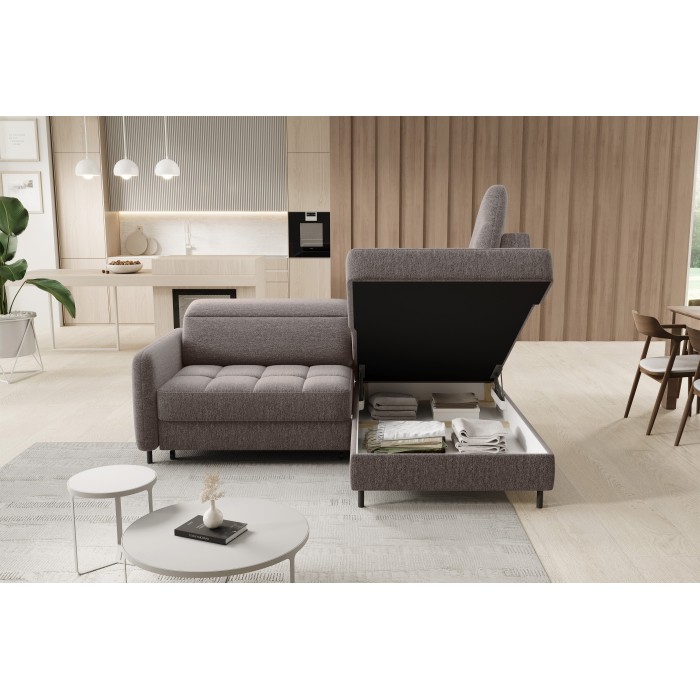 Canapé d’angle droit convertible BARNEA 208 cm marron avec rangement 