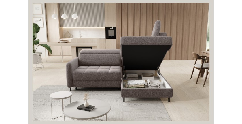 Canapé d’angle droit convertible BARNEA 208 cm marron avec rangement 