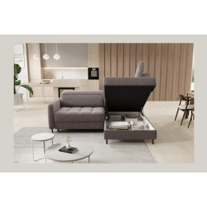 Canapé d’angle droit convertible BARNEA 208 cm marron avec rangement 
