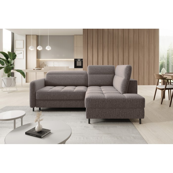 Canapé d’angle droit convertible BARNEA 208 cm marron avec rangement 