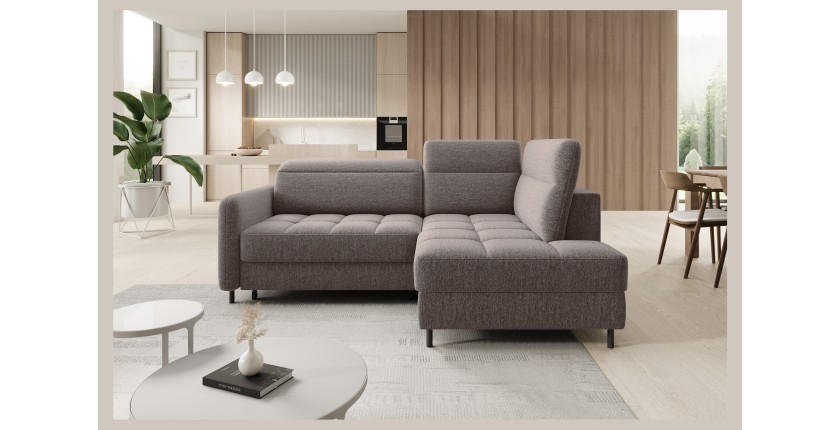 Canapé d’angle droit convertible BARNEA 208 cm marron avec rangement 