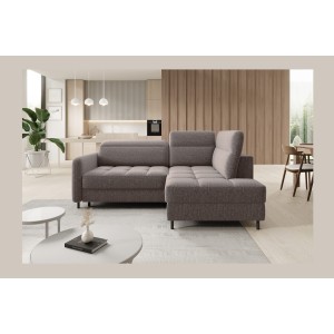 Canapé d’angle droit convertible BARNEA 208 cm marron avec rangement 