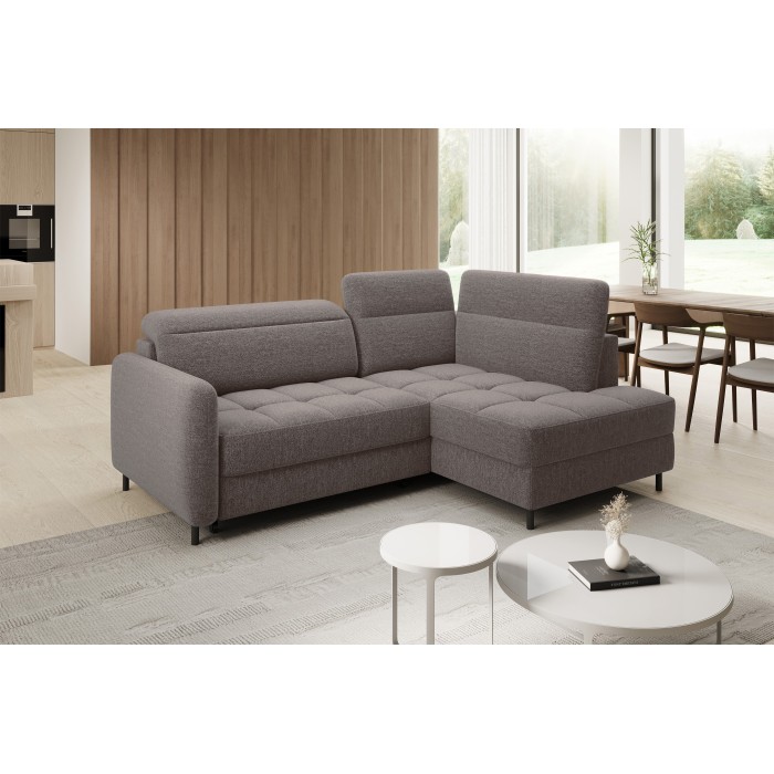 Canapé d’angle droit convertible BARNEA 208 cm marron avec rangement 
