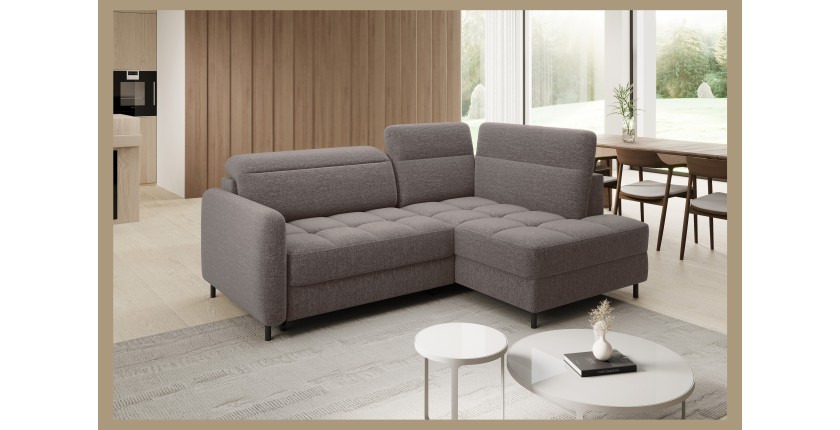 Canapé d’angle droit convertible BARNEA 208 cm marron avec rangement 