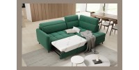 Canapé d’angle droit convertible BARNEA 208 cm vert foncé avec rangement 