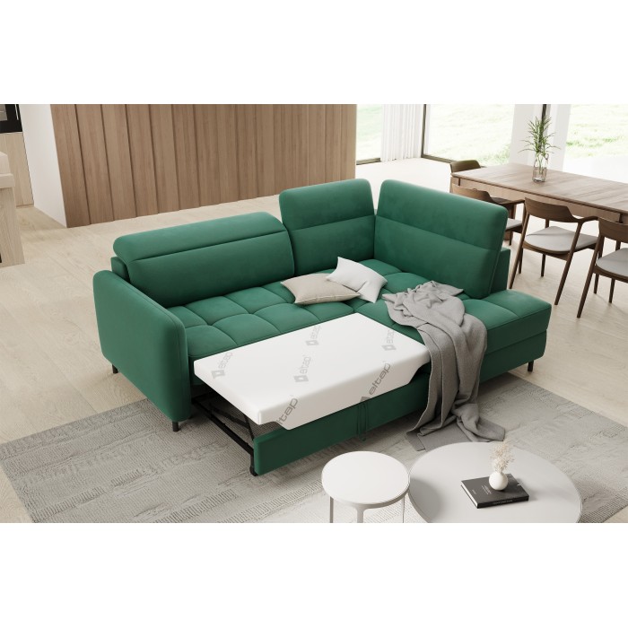 Canapé d’angle droit convertible BARNEA 208 cm vert foncé avec rangement 