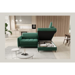 Canapé d’angle droit convertible BARNEA 208 cm vert foncé avec rangement 
