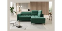 Canapé d’angle droit convertible BARNEA 208 cm vert foncé avec rangement 