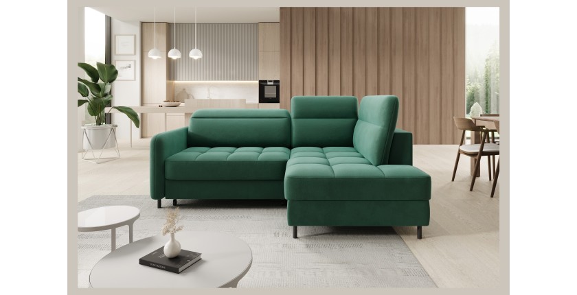 Canapé d’angle droit convertible BARNEA 208 cm vert foncé avec rangement 