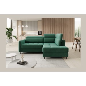 Canapé d’angle droit convertible BARNEA 208 cm vert foncé avec rangement 