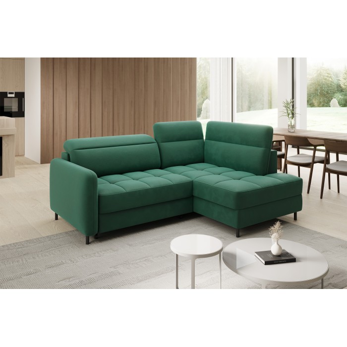 Canapé d’angle droit convertible BARNEA 208 cm vert foncé avec rangement 