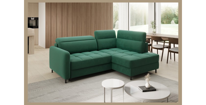 Canapé d’angle droit convertible BARNEA 208 cm vert foncé avec rangement 