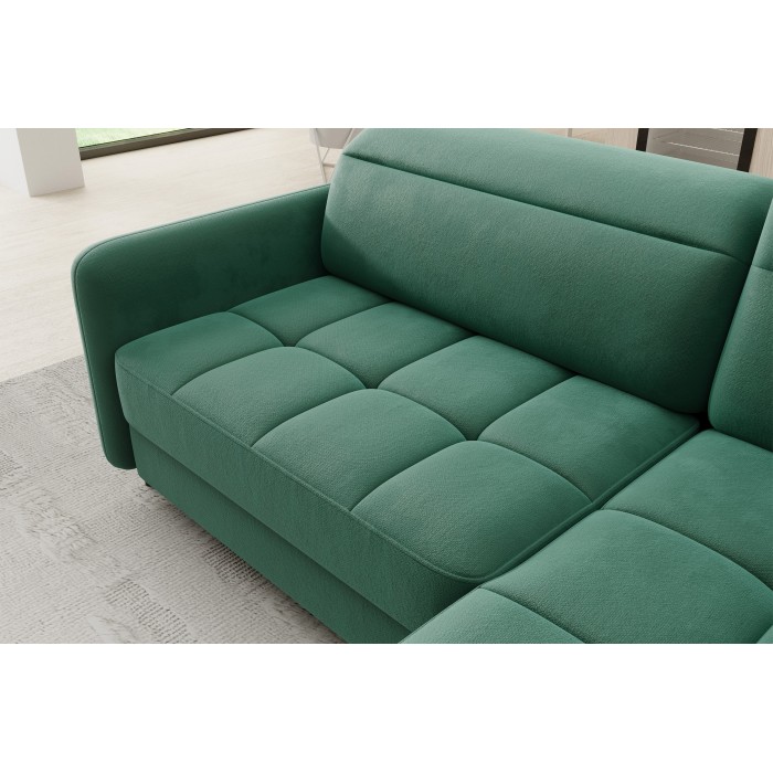 Canapé d’angle droit convertible BARNEA 208 cm vert foncé avec rangement 