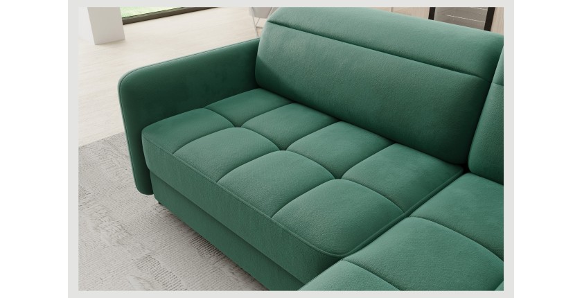 Canapé d’angle droit convertible BARNEA 208 cm vert foncé avec rangement 