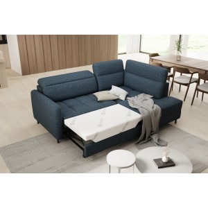 Canapé d’angle droit convertible BARNEA 208 cm bleu foncé avec rangement 