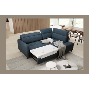 Canapé d’angle droit convertible BARNEA 208 cm bleu foncé avec rangement 