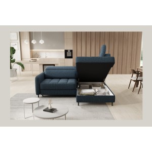 Canapé d’angle droit convertible BARNEA 208 cm bleu foncé avec rangement 