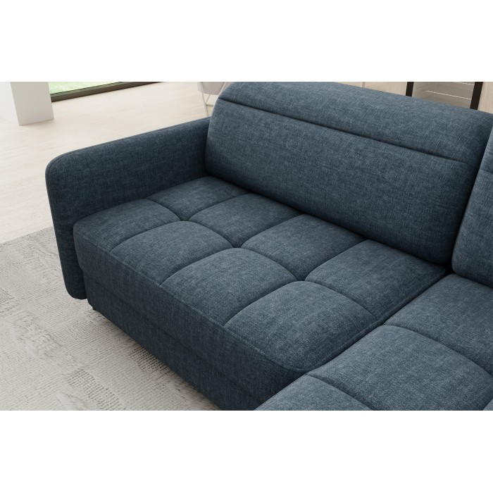 Canapé d’angle droit convertible BARNEA 208 cm bleu foncé avec rangement 