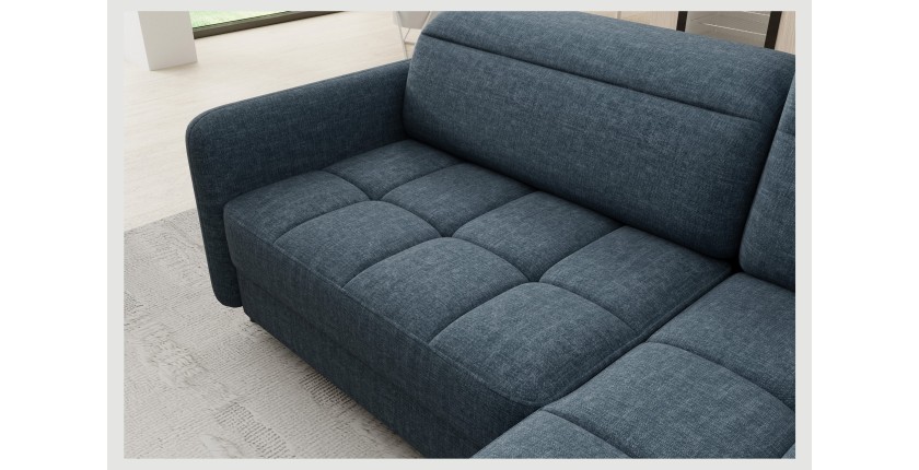 Canapé d’angle droit convertible BARNEA 208 cm bleu foncé avec rangement 