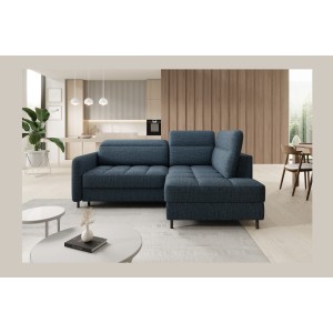 Canapé d’angle droit convertible BARNEA 208 cm bleu foncé avec rangement 