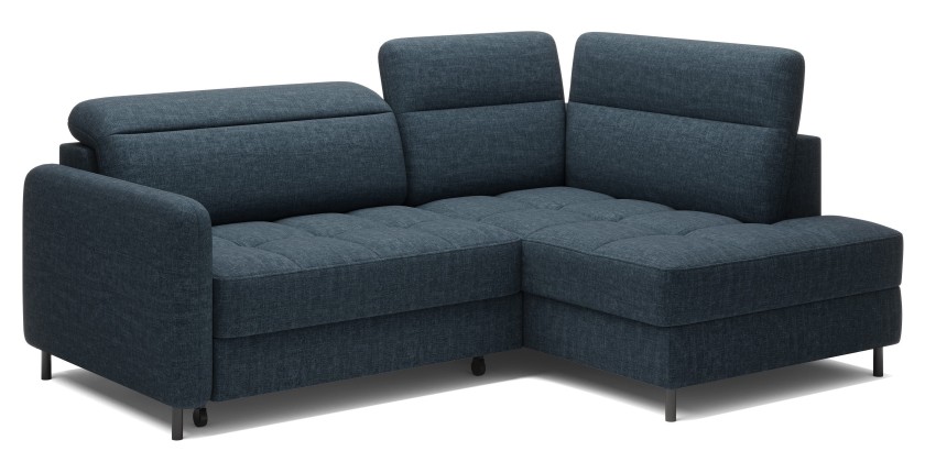 Canapé d’angle droit convertible BARNEA 208 cm bleu foncé avec rangement 