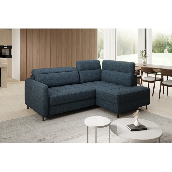 Canapé d’angle droit convertible BARNEA 208 cm bleu foncé avec rangement 