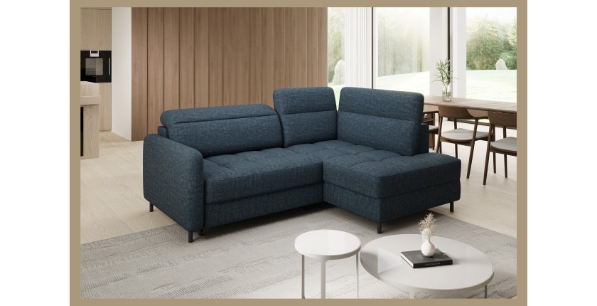 Canapé d’angle droit convertible BARNEA 208 cm bleu foncé avec rangement 