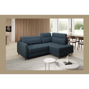 Canapé d’angle droit convertible BARNEA 208 cm bleu foncé avec rangement 