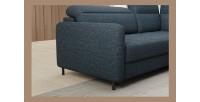 Canapé d’angle droit convertible BARNEA 208 cm bleu foncé avec rangement 