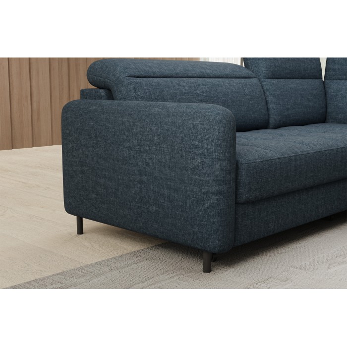 Canapé d’angle droit convertible BARNEA 208 cm bleu foncé avec rangement 