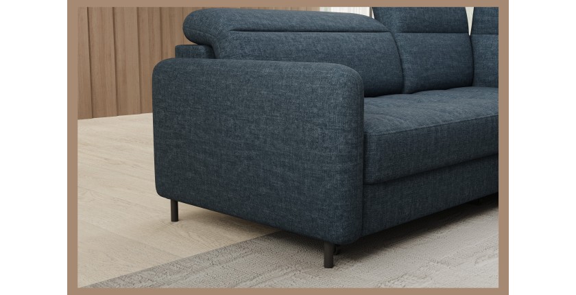 Canapé d’angle droit convertible BARNEA 208 cm bleu foncé avec rangement 