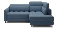 Canapé d’angle droit convertible BARNEA 208 cm bleu marine chiné avec rangement 