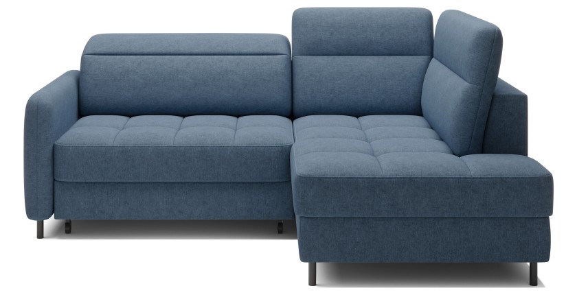 Canapé d’angle droit convertible BARNEA 208 cm bleu marine chiné avec rangement 