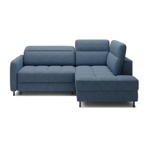 Canapé d’angle droit convertible BARNEA 208 cm bleu marine chiné avec rangement 