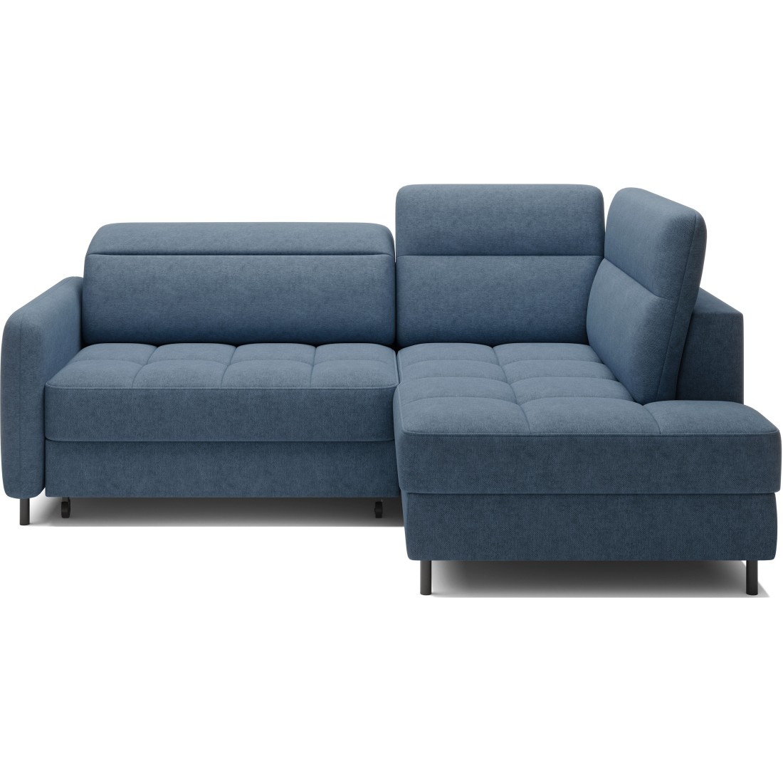 Canapé d’angle droit convertible BARNEA 208 cm bleu marine chiné avec rangement 