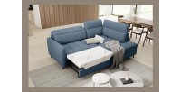 Canapé d’angle droit convertible BARNEA 208 cm bleu marine chiné avec rangement 