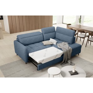 Canapé d’angle droit convertible BARNEA 208 cm bleu marine chiné avec rangement 